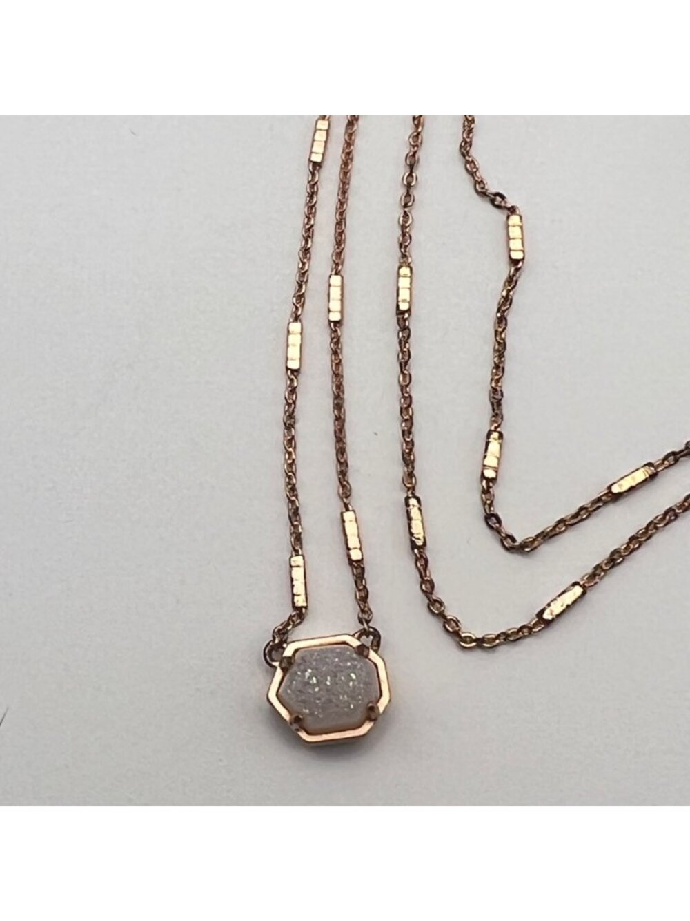 Kendra Scott Iridescent Drusy Necklace Rose Gold Tone 16" + 2" Druzy LOOK READ - Picture 10 of 13
